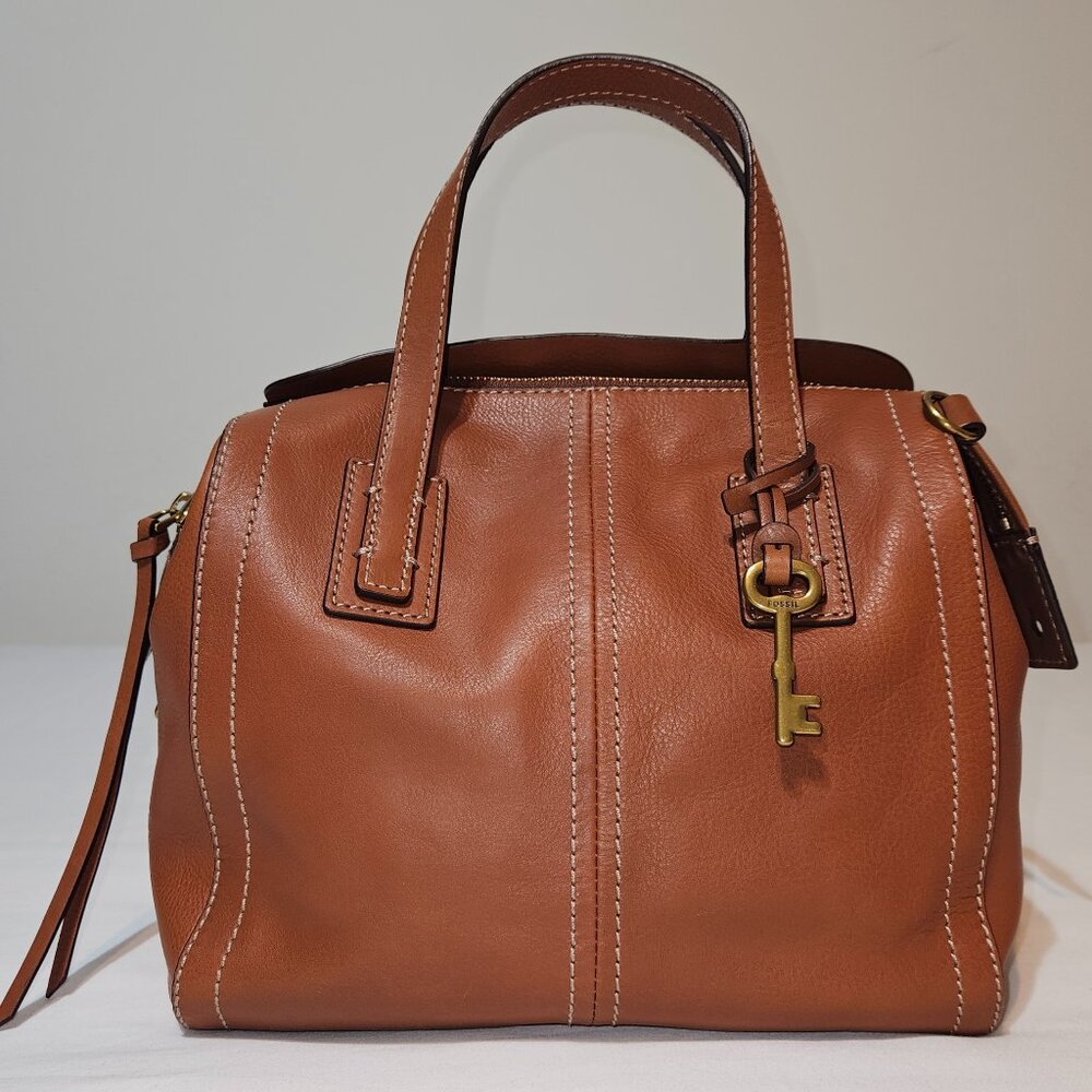 FOSSIL NWT Brown Leather Emma Crossbody/Satchel bag with Key Charm - Picture 3 of 16